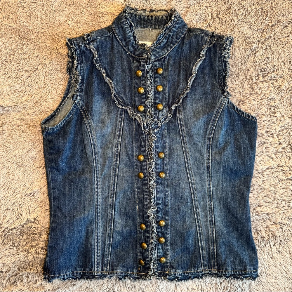 Ruffled Denim Button Down Vest - image 2